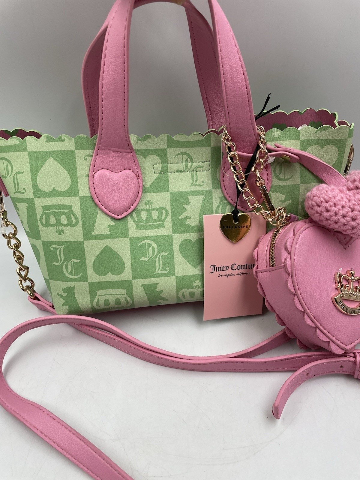 Juicy Couture Sweet Break Time Mini Bag Retro Green Pink W/Coin Purse Heart New
